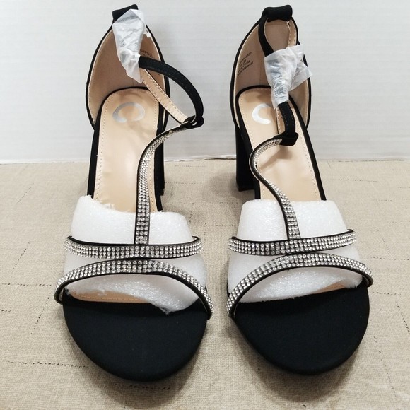 Journee Collection Women's Black Ankle Strap Heels Size 8.5 Denali Rhinestone - Picture 4 of 10